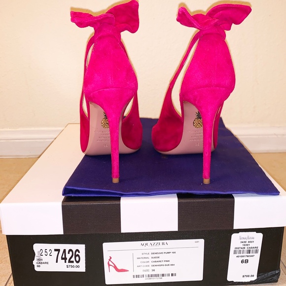 Aquazzura Pink Suede Pointed Toe Tie Pumps - Picture 3 of 8